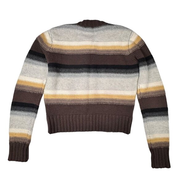 VINCE 100% Cashmere Cardigan Sz.L Brown Striped Buttons Cropped Quite Luxury - Picture 6 of 9